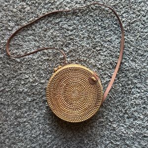 Round Wicker Crossbody Bag